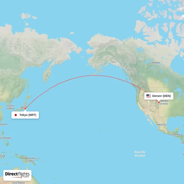Tokyo - Denver direct flight map