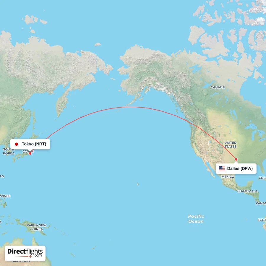 NRT - DFW route map