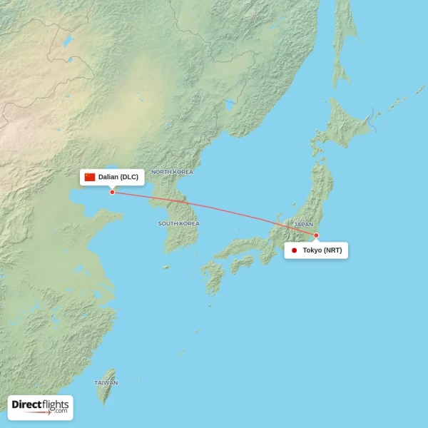 Tokyo - Dalian direct flight map