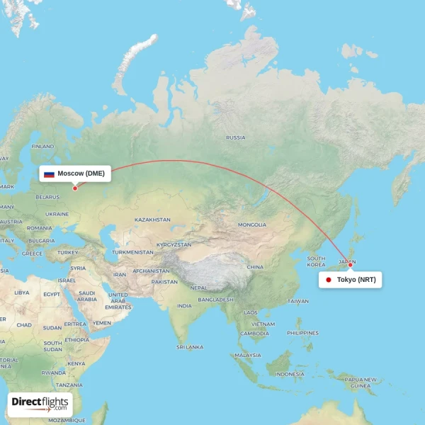 Tokyo - Moscow direct flight map