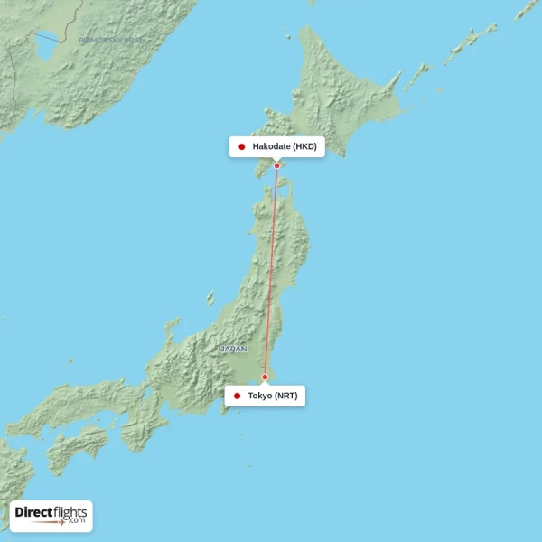 Tokyo - Hakodate direct flight map