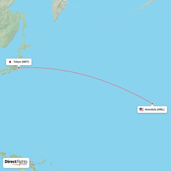 Tokyo - Honolulu direct flight map