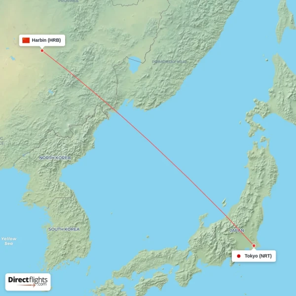 Tokyo - Harbin direct flight map