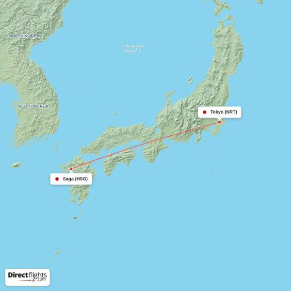 Tokyo - Saga direct flight map