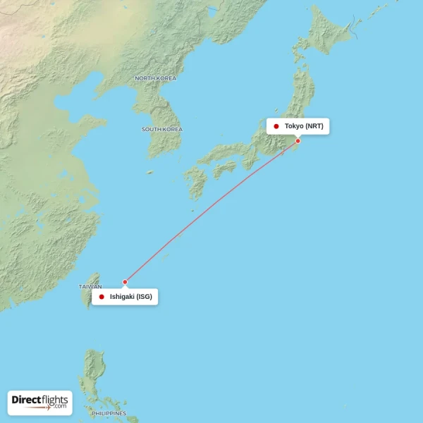 Tokyo - Ishigaki direct flight map