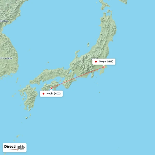 Tokyo - Kochi direct flight map