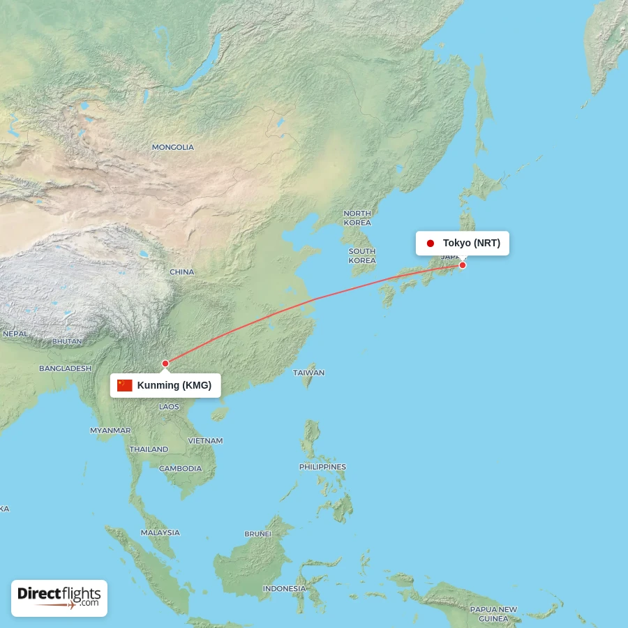 NRT - KMG route map