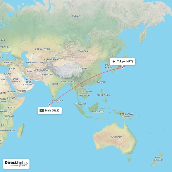 Tokyo - Male direct flight map