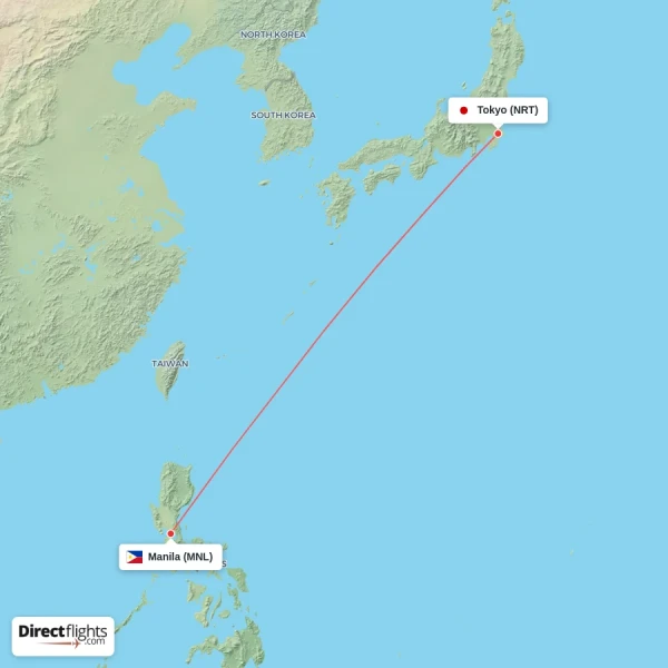 Tokyo - Manila direct flight map