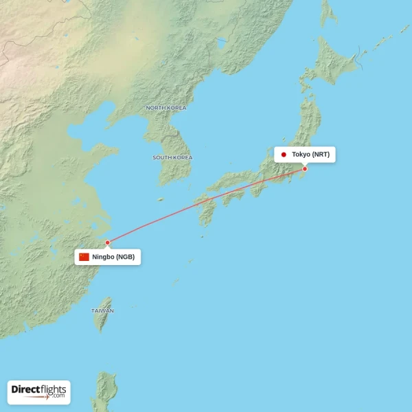 Tokyo - Ningbo direct flight map