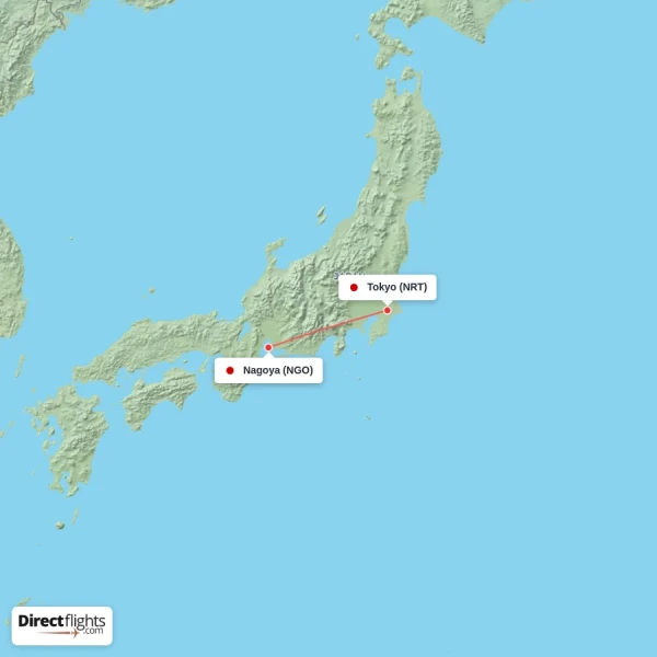 Tokyo - Nagoya direct flight map