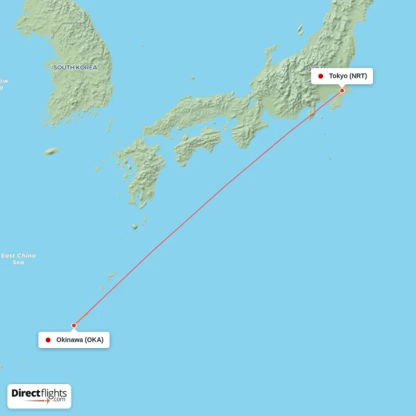 Tokyo - Okinawa direct flight map
