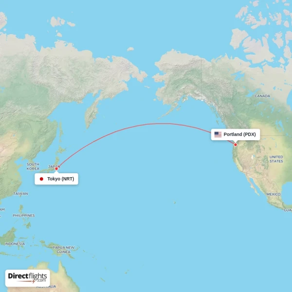 Tokyo - Portland direct flight map