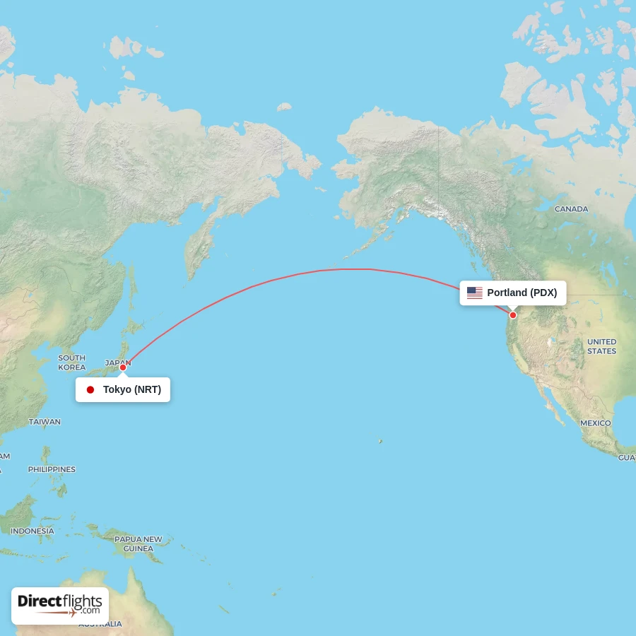 NRT - PDX route map