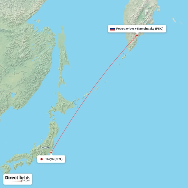 Tokyo - Petropavlovsk-Kamchatsky direct flight map