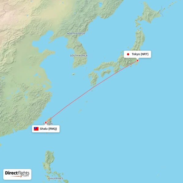 Tokyo - Shalu direct flight map