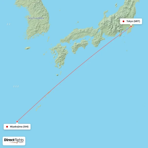 Tokyo - Miyakojima direct flight map
