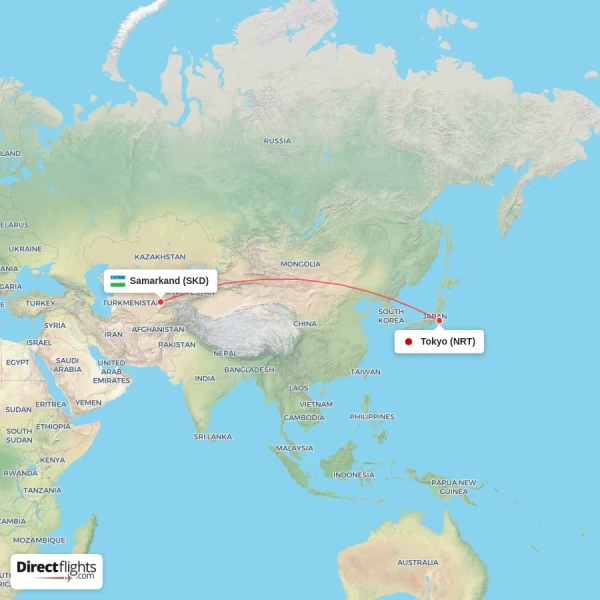 Tokyo - Samarkand direct flight map