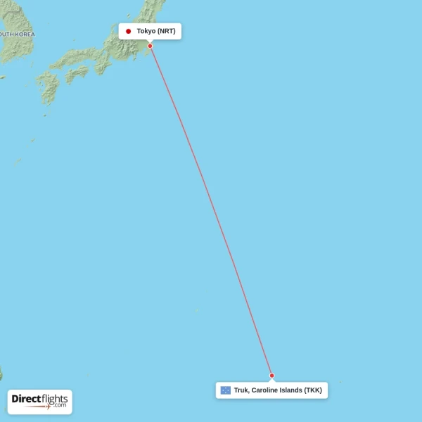 Tokyo - Truk, Caroline Islands direct flight map
