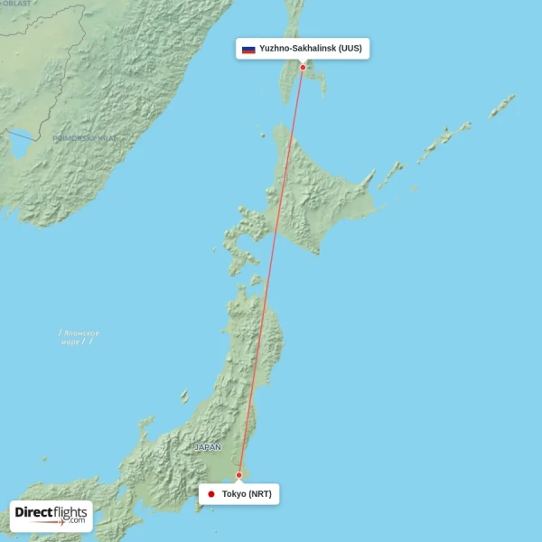 Tokyo - Yuzhno-Sakhalinsk direct flight map