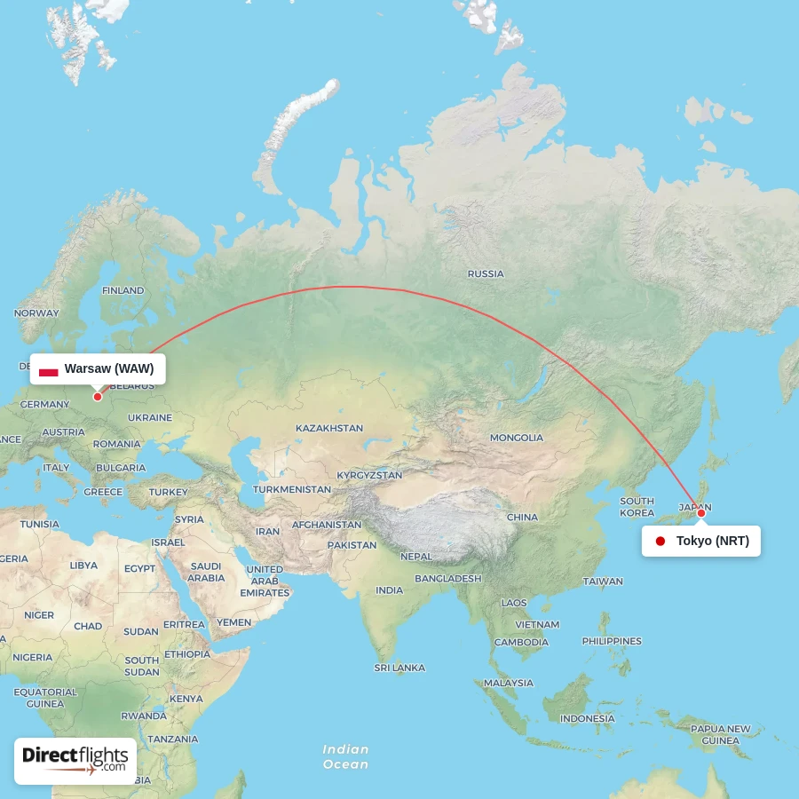 NRT - WAW route map