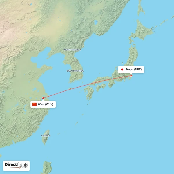 Tokyo - Wuxi direct flight map