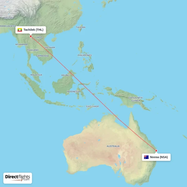 Noosa - Tachilek direct flight map
