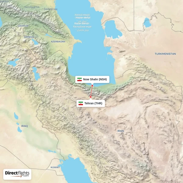 Now Shahr - Tehran direct flight map