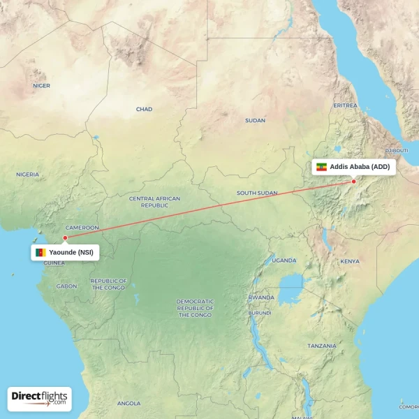 Yaounde - Addis Ababa direct flight map