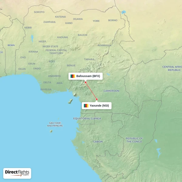 Yaounde - Bafoussam direct flight map
