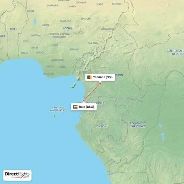 Yaounde - Bata direct flight map