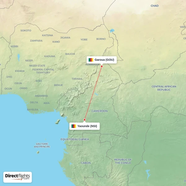 Yaounde - Garoua direct flight map