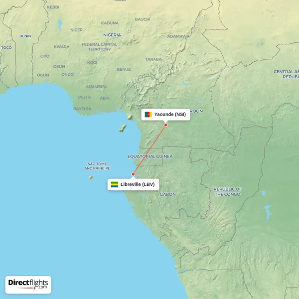Yaounde - Libreville direct flight map