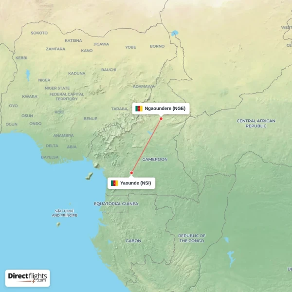 Yaounde - Ngaoundere direct flight map