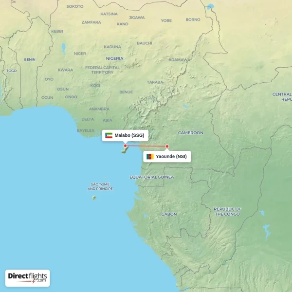 Yaounde - Malabo direct flight map