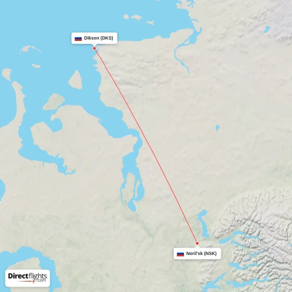 Noril'sk - Dikson direct flight map