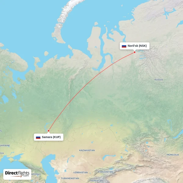 Noril'sk - Samara direct flight map