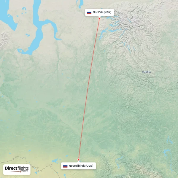 Noril'sk - Novosibirsk direct flight map
