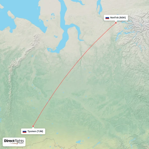 Noril'sk - Tyumen direct flight map