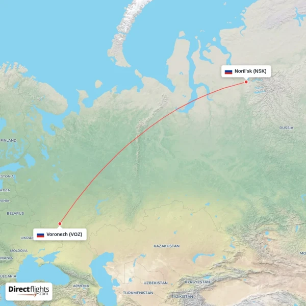 Noril'sk - Voronezh direct flight map