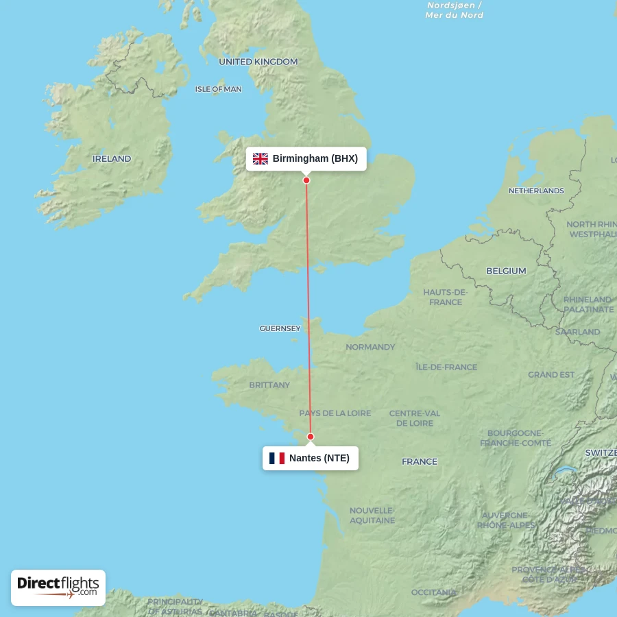 NTE - BHX route map