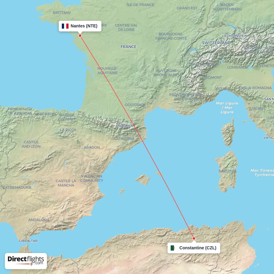 NTE - CZL route map
