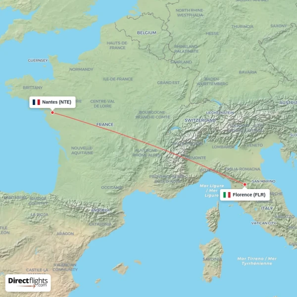 Nantes - Florence direct flight map