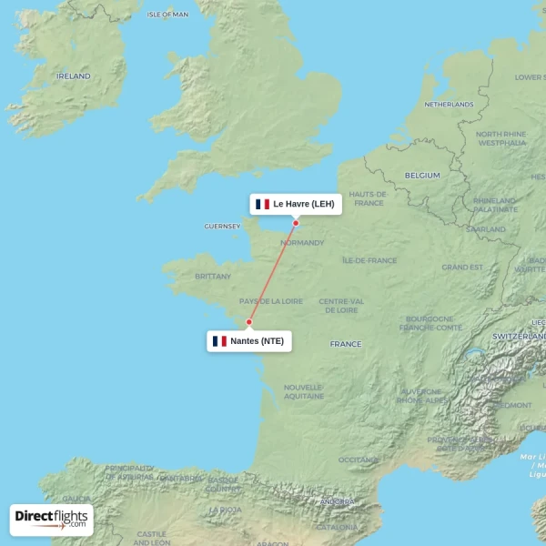 Nantes - Le Havre direct flight map