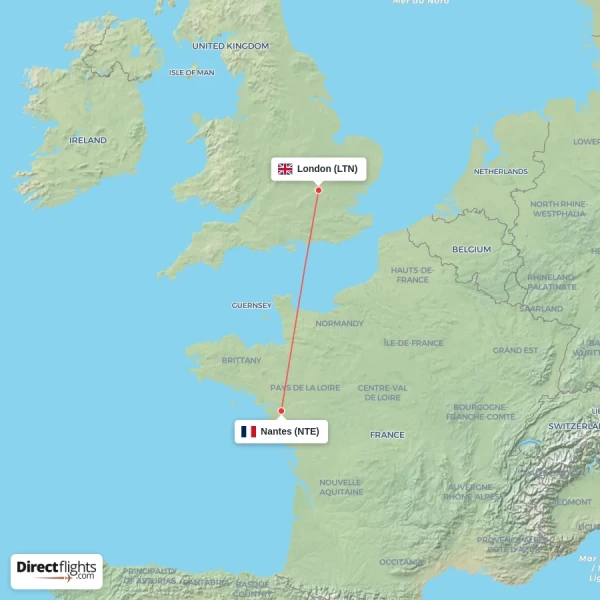 Nantes - London direct flight map