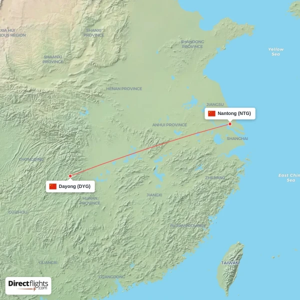 Nantong - Dayong direct flight map