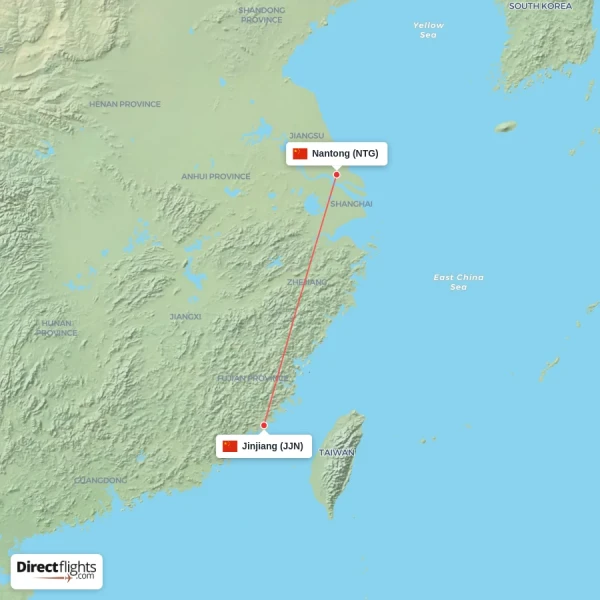 Nantong - Jinjiang direct flight map