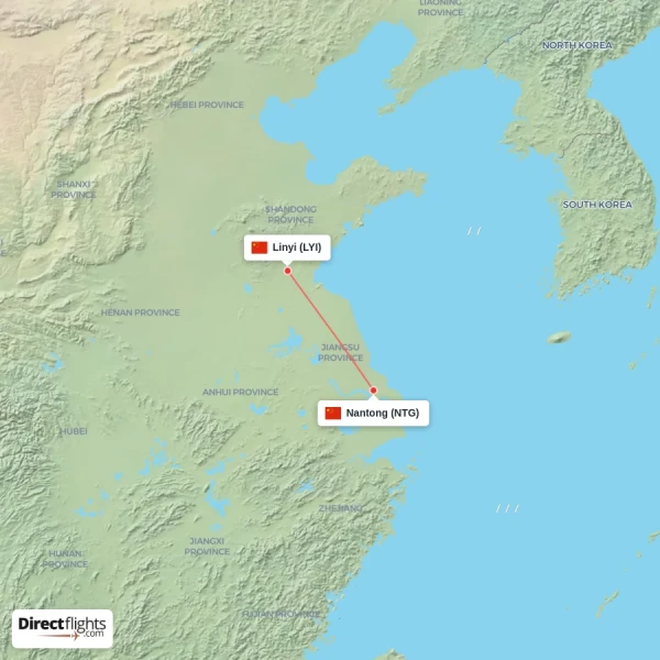 Nantong - Linyi direct flight map