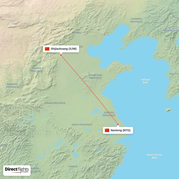 Nantong - Shijiazhuang direct flight map