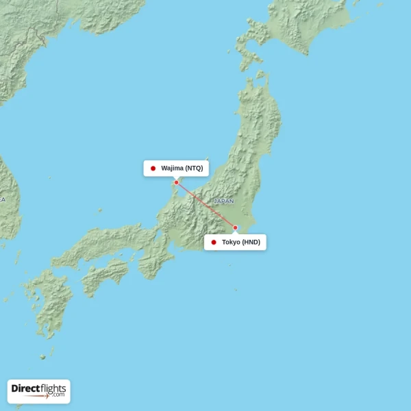 Wajima - Tokyo direct flight map